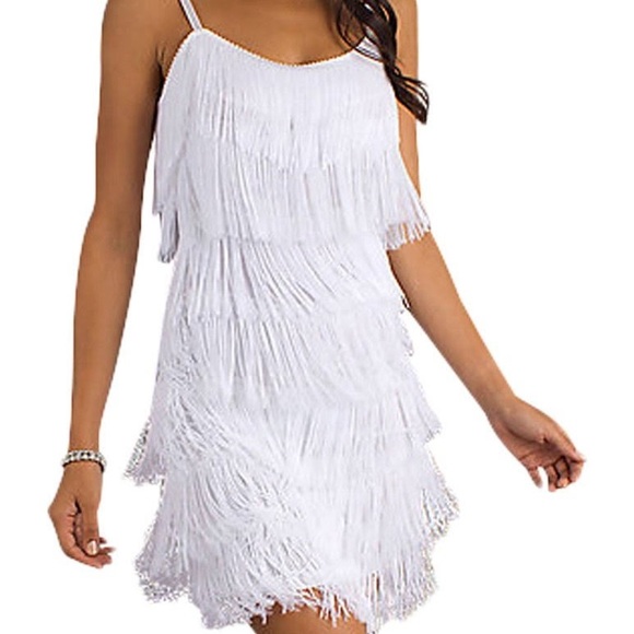 Calypso St. Barth Silk White fringe flapper mini dress bachelorette bridal - Picture 1 of 8